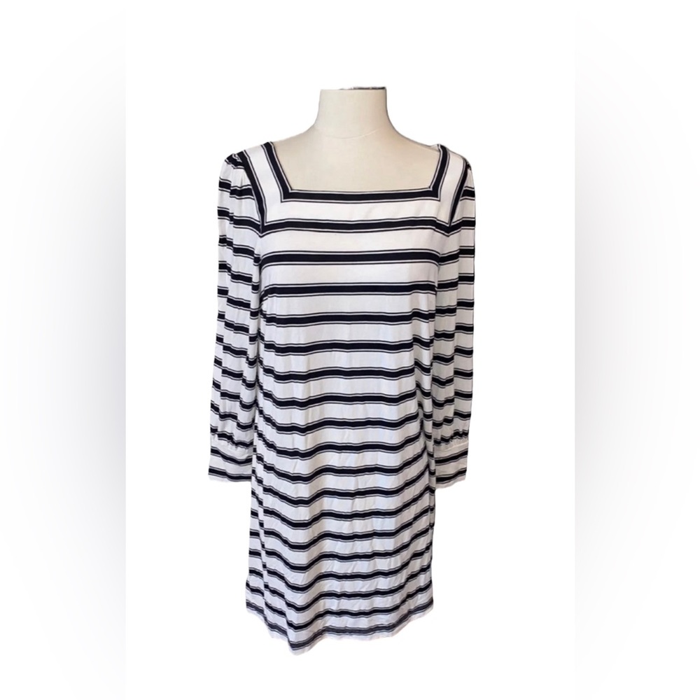 Loft White & Black Striped Dress